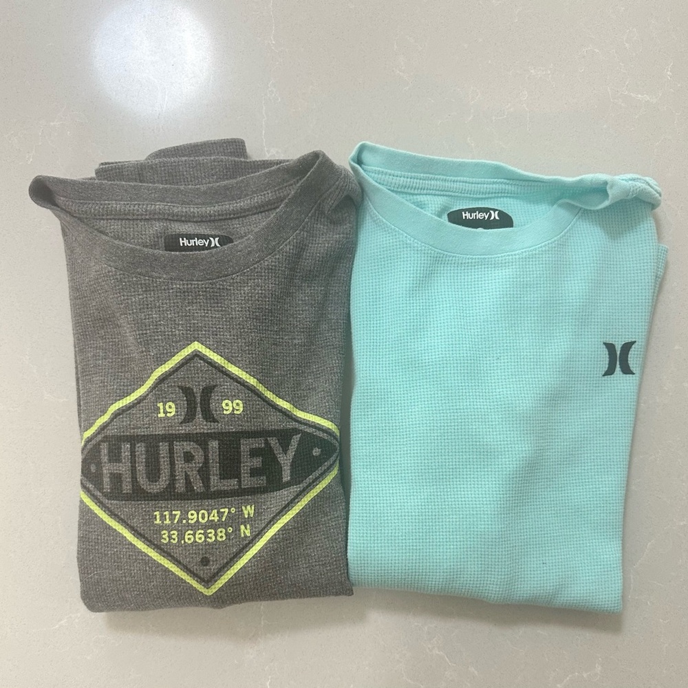 Hurley Kids Long Sleeve Tees - Gray and Light Blue size 14/16